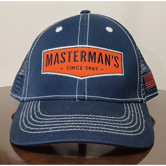 Masterman's USA Snap Back Hat Mesh Back Baseball Cap Fishing Blue Orange - Picture 1 of 5